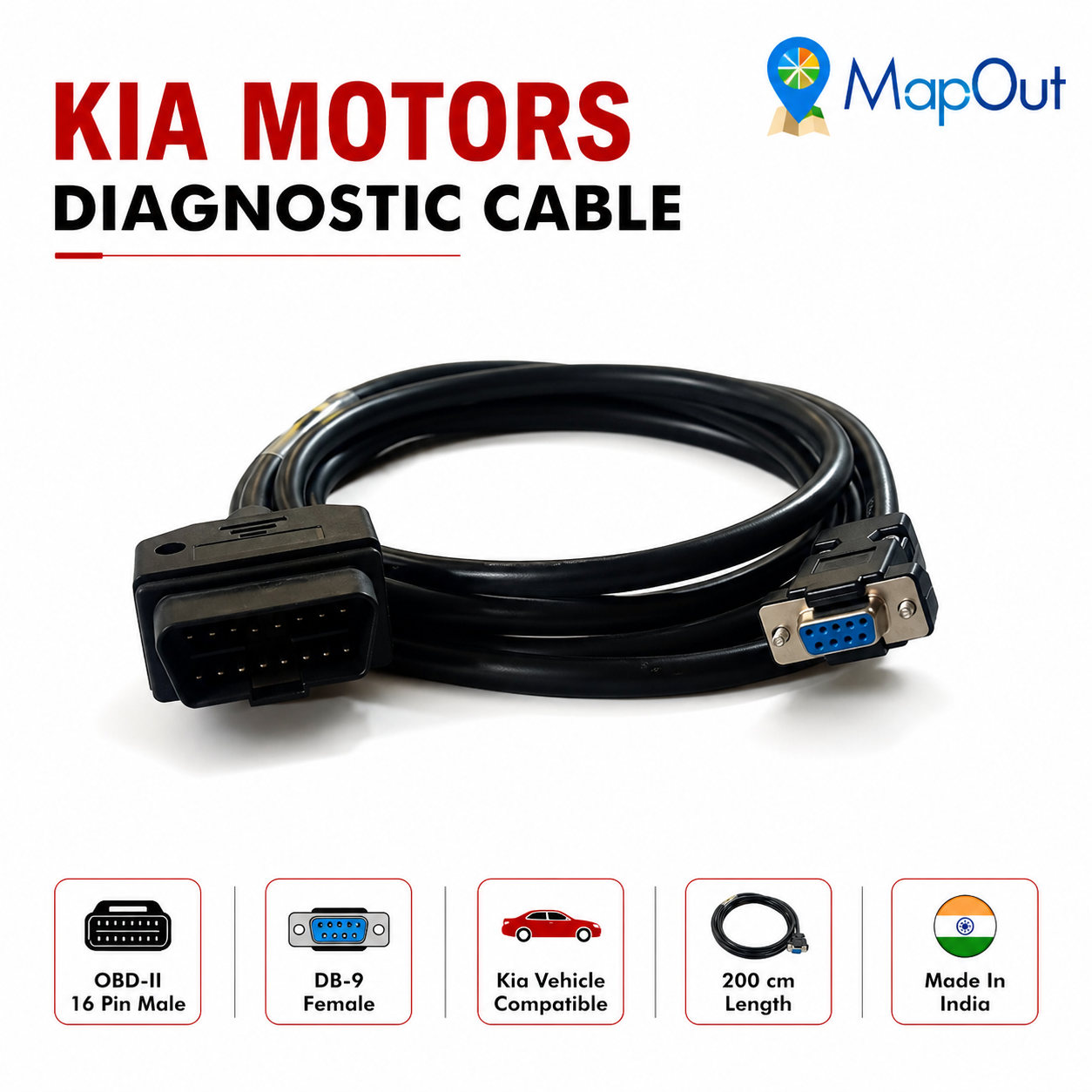 SMPL016 Kia Motors Universal OBD-ll 16 Pin Male to DB-9 Female Diagnostic Cable for all Kia Cars - Image 7