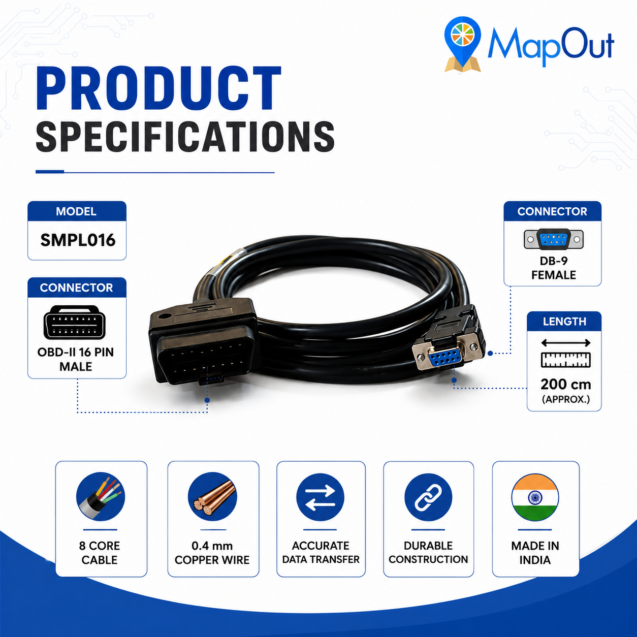 SMPL016 Kia Motors Universal OBD-ll 16 Pin Male to DB-9 Female Diagnostic Cable for all Kia Cars - Image 5