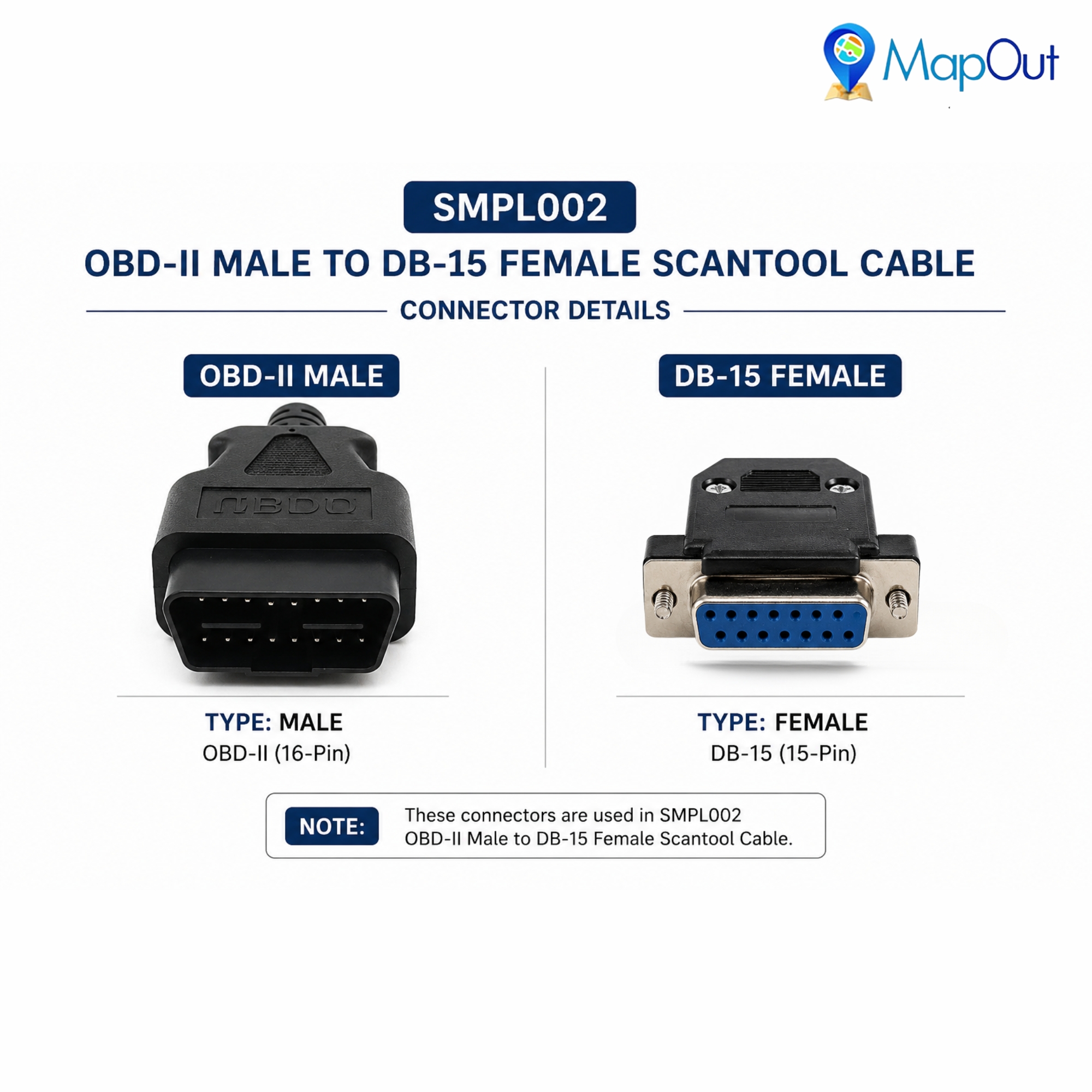 SMPL002 Ashok Leyland OBD-ll 16 Pin Male to DB-15 Female BS4 Scantool Diagnostic Moulded Cable for Trucks & Buses - Image 3