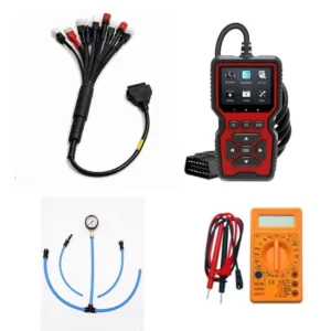 SMPL129 V519 OBD-ll Diagnostic Scanner with 11 in 1 OBD-ll 16 Pin Female BS6/BS7 Bike Scanning Cable, Digital Multimeter, Fuel Pressure Guage