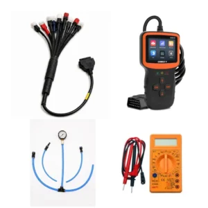 SMPL128 V317 OBD-ll Diagnostic Scanner with 11 in 1 OBD-ll 16 Pin Female BS6/BS7 Bike Scanning Cable, Digital Multimeter, Fuel Pressure Guage