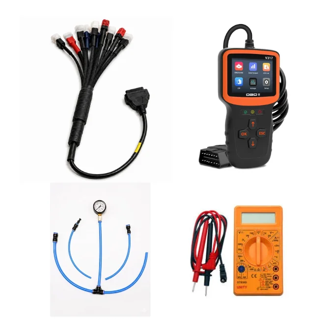 SMPL128 V317 OBD-ll Diagnostic Scanner with 11 in 1 OBD-ll 16 Pin Female BS6/BS7 Bike Scanning Cable, Digital Multimeter, Fuel Pressure Guage