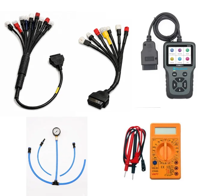 SMPL131 V311 OBD-ll Diagnostic Scanner with Multi Coupler 18 in 1 OBD-ll 16 Pin Female BS6/BS7 Bike Scanning Cable, Digital Multimeter, Fuel Pressure Guage