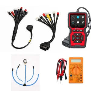 SMPL133 V519 OBD-ll Diagnostic Scanner with Multi Coupler 18 in 1 OBD-ll 16 Pin Female BS6/BS7 Bike Scanning Cable, Digital Multimeter, Fuel Pressure Guage