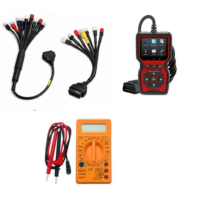 SMPL136 V519 OBD-ll Diagnostic Scanner with Multi Coupler 18 in 1 OBD-ll 16 Pin Female BS6/BS7 Bike Scanning Cable, Digital Multimeter