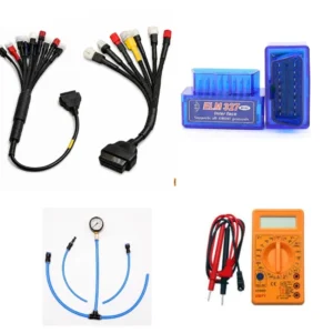 SMPL134 Blue OBD-ll ELM327 Scanner with Multi Coupler 18 in 1 OBD-ll 16 Pin Female BS6/BS7 Bike Scanning Cable, Digital Multimeter