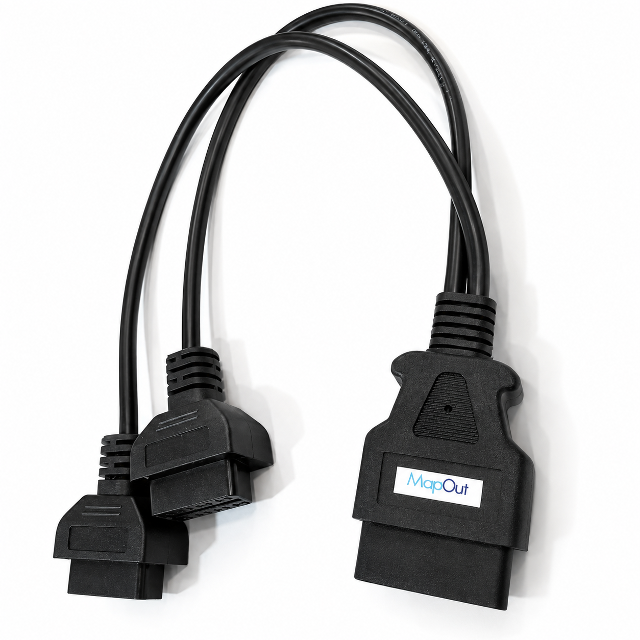 SMPL212 OBD-ll 16 Pin Male to Two Side Female Y-Splitter Round Moulded Cable (Male-Female-Female)