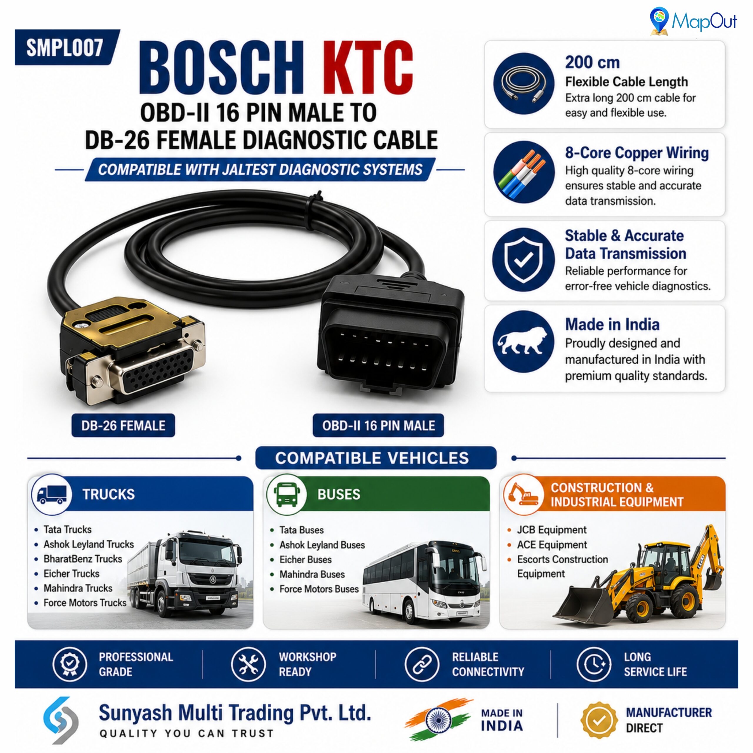 Bosch KTS to DB26 Diagnostic Cable Both Ends Bosch Kts To Db26 Diagnostic Cable Both Ends