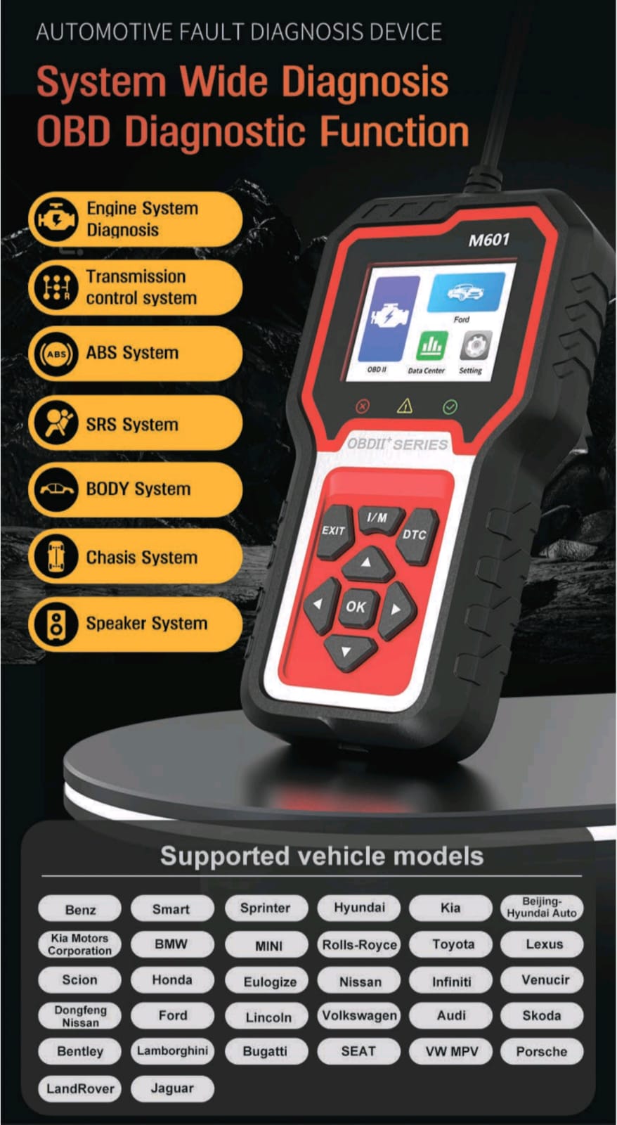 SMPL060 Advance M601 OBD-ll 16 Pin Male Automotive Fault Diagnostic Device for ABS System, SRS System, Engine System Diagnosis Compatible with all Four Wheeler Cars