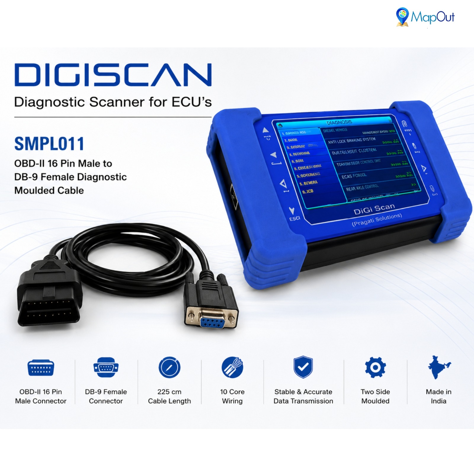 dg scan vscan moulded cable for 16 pin male to db9 female cable