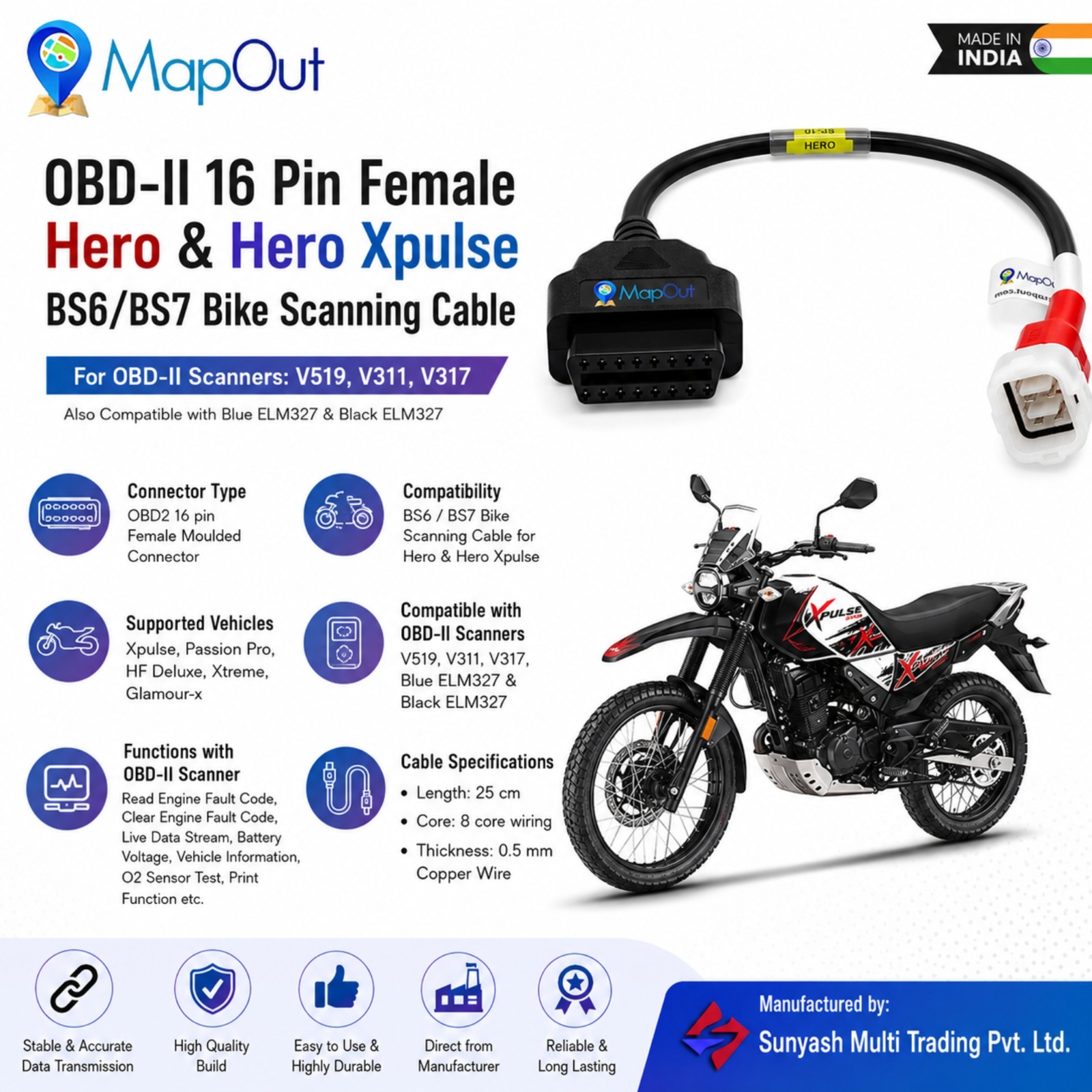 hero diagnostic cable for bs6 bs7 bike cable