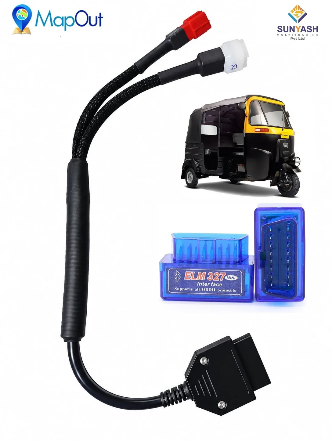Bajaj Auto Rikshaw Obd Cable With Obd Blue Elm327 Scanner